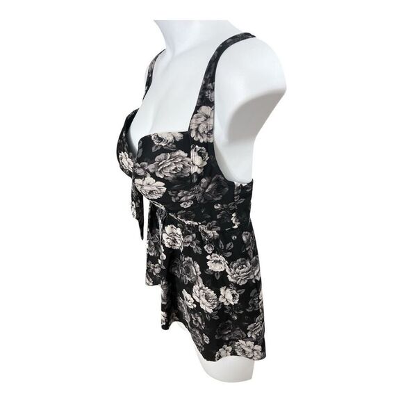 Torrid Black Grey Floral Retro Tankini Top Plus Size 1F Slit Swimwear Women - Picture 4 of 12